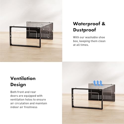 Foluck Shoe Storage Box, 15 Pack Clear Plastic Stackable Shoe Organizer for Closet, Interlocking Design for Sneakers, Foldable Shoes Container Rack with Lids, Black - Image 5
