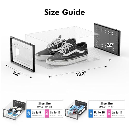 Foluck Shoe Storage Box, 15 Pack Clear Plastic Stackable Shoe Organizer for Closet, Interlocking Design for Sneakers, Foldable Shoes Container Rack with Lids, Black - Image 2