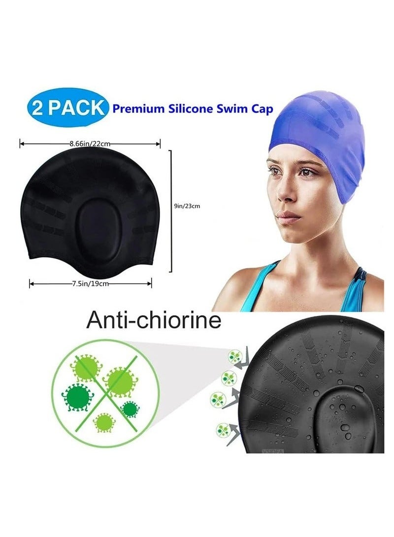 2Pcs Silicone Swim Cap Ear Protection, Ergonomic Design Waterproof Bathing Solid Swimming Cap Ear Cover, for Adult Men Women Long Hair - Image 2