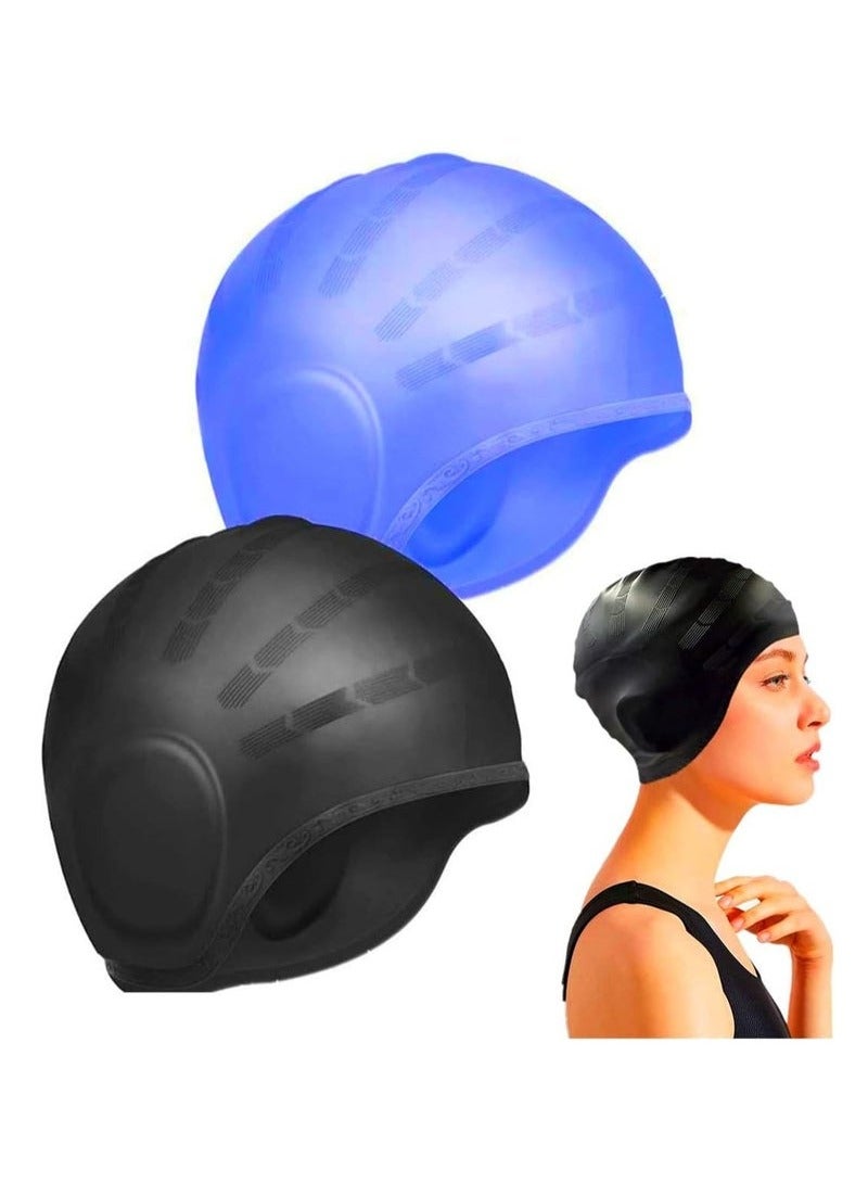 2Pcs Silicone Swim Cap Ear Protection, Ergonomic Design Waterproof Bathing Solid Swimming Cap Ear Cover, for Adult Men Women Long Hair - Image 1