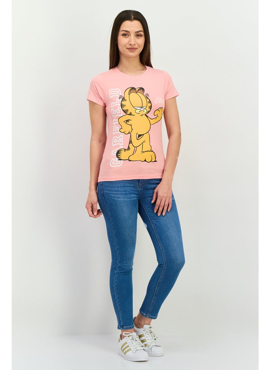nickelodeon Women Crew Neck Short Sleeve Garfield T-Shirt, Peach  - Image 4