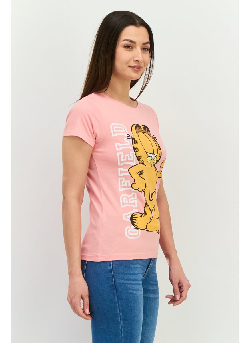 nickelodeon Women Crew Neck Short Sleeve Garfield T-Shirt, Peach  - Image 2