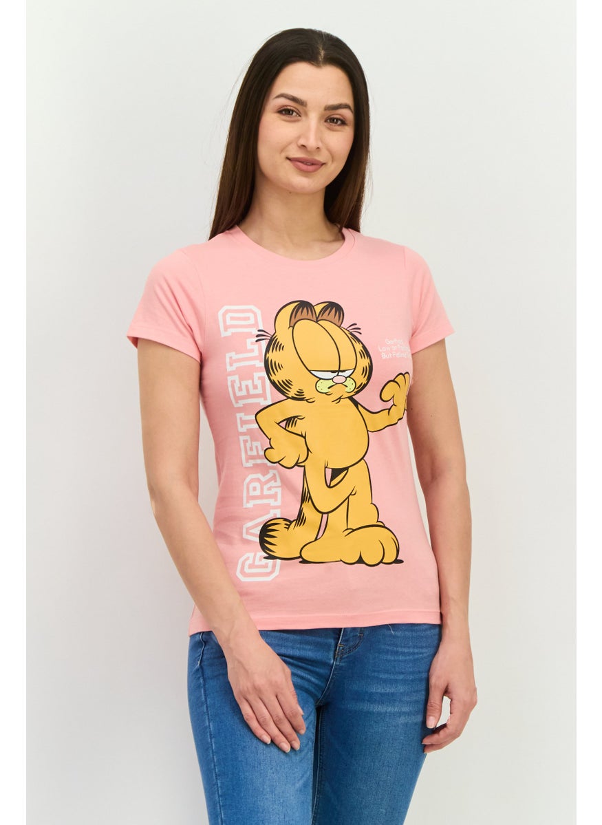 nickelodeon Women Crew Neck Short Sleeve Garfield T-Shirt, Peach  - Image 1