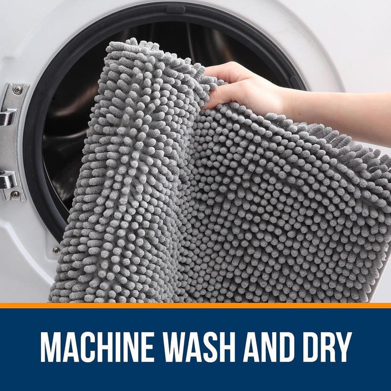 OLANLY Chenille Bathroom Rug 76 x 50 cm - Super Soft, Absorbent, Non-Slip, Quick Dry, Machine Washable - Grey - Image 5