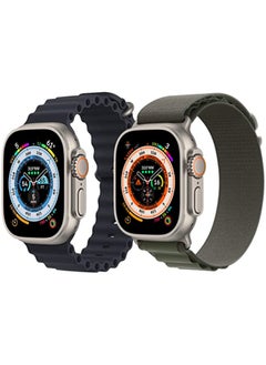 Silicone Ocean Band Strap Black Nylon G-hook Loop Buckle Watch Strap Dark Green Set of 2 for Apple Watch Ultra 8 49mm