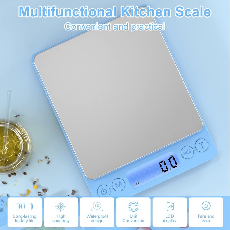 Yoncon Digital Food Scale for Food Ounces and Grams， 3000g/0.1g Accuracy Multifunctional Kitchen Scale for Cooking, Baking | Small Size for Easy Storage | 2 Trays，Tare Function - Image 3