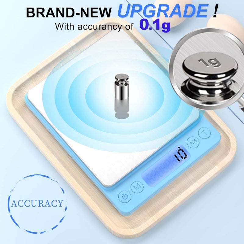 Yoncon Digital Food Scale for Food Ounces and Grams， 3000g/0.1g Accuracy Multifunctional Kitchen Scale for Cooking, Baking | Small Size for Easy Storage | 2 Trays，Tare Function - Image 2