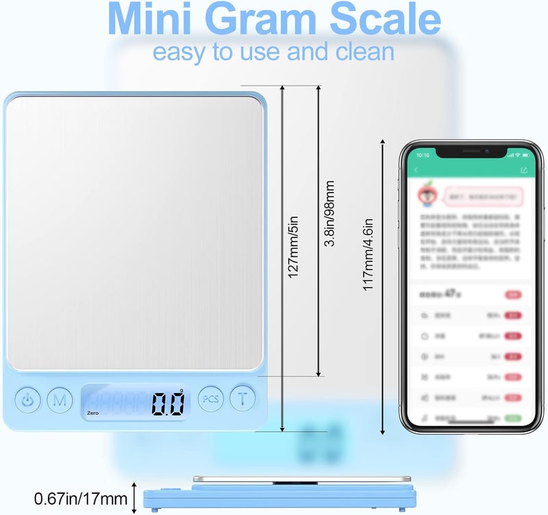Yoncon Digital Food Scale for Food Ounces and Grams， 3000g/0.1g Accuracy Multifunctional Kitchen Scale for Cooking, Baking | Small Size for Easy Storage | 2 Trays，Tare Function - Image 4