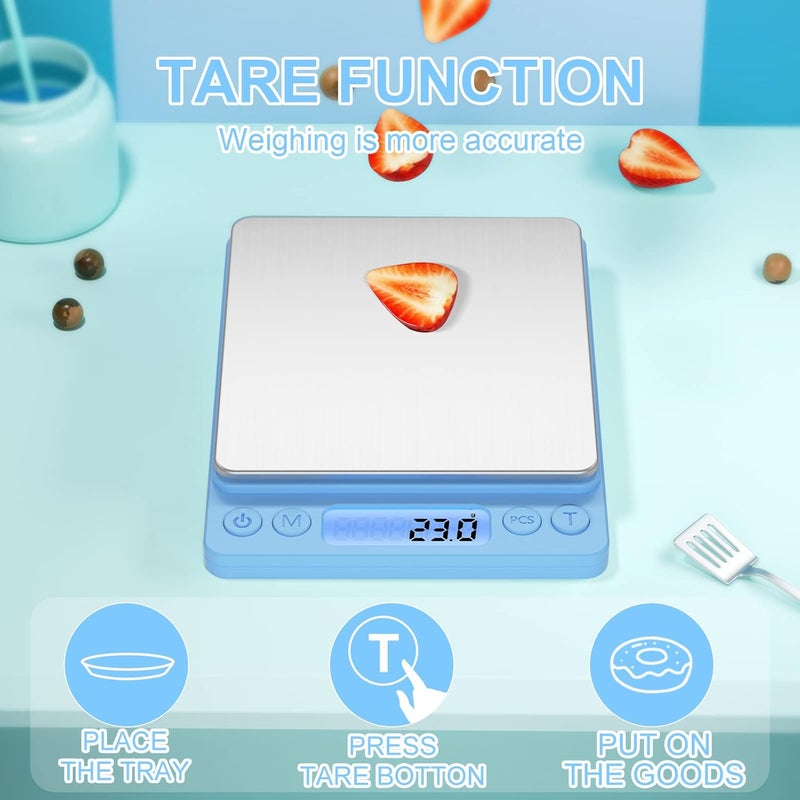 Yoncon Digital Food Scale for Food Ounces and Grams， 3000g/0.1g Accuracy Multifunctional Kitchen Scale for Cooking, Baking | Small Size for Easy Storage | 2 Trays，Tare Function - Image 5