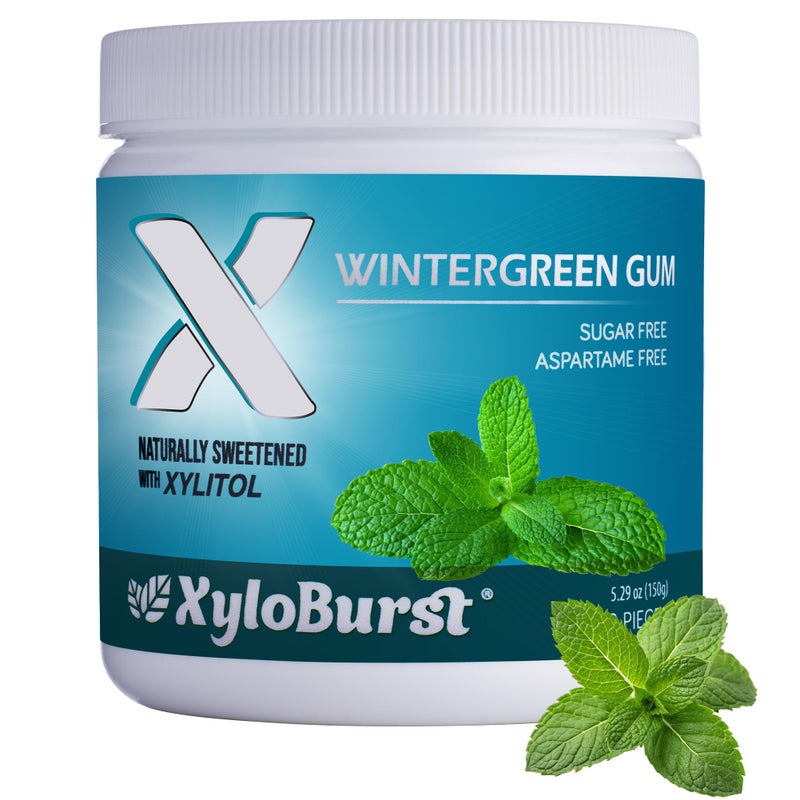XyloBurst Gum | Xylitol Chewing Gum | Sugar Free, Gluten Free, Keto Friendly | Aspartame Free Gum For Oral Health | Wintergreen | 100-Count Jar - Image 1