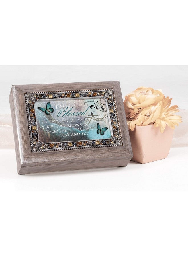 Cottage Garden Cottage Garden Blessed to Have You as Friend Brushed Pewter Jeweled Music Box Plays Wonderful World  - Image 2