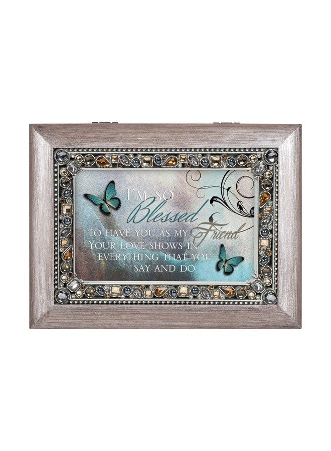 Cottage Garden Cottage Garden Blessed to Have You as Friend Brushed Pewter Jeweled Music Box Plays Wonderful World  - Image 3