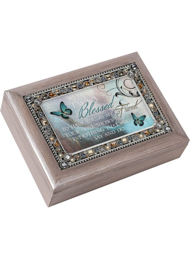 Cottage Garden Cottage Garden Blessed to Have You as Friend Brushed Pewter Jeweled Music Box Plays Wonderful World  - Image 1