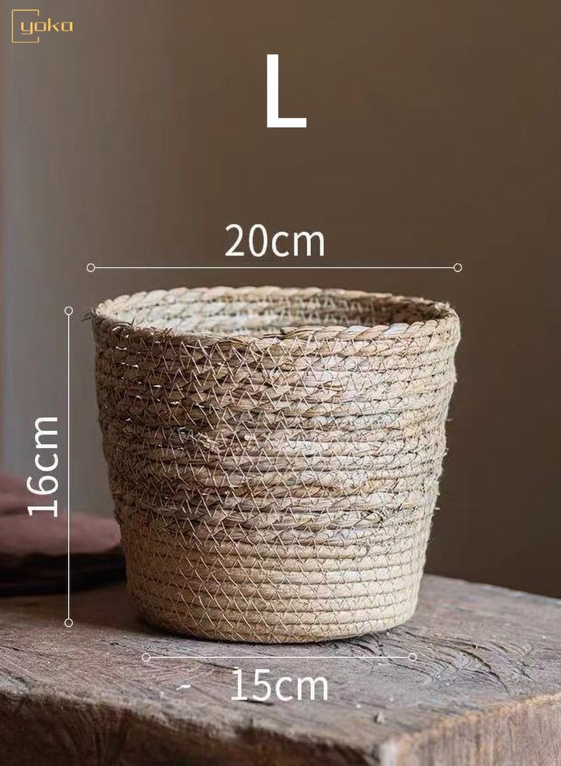 يوكا 3 أحجام للاختيار من بينها سلة زهرة العشب داخلي المنسوجة وعاء الزهور وعاء الزهور وعاء الزهور الديكور سلة الغسيل المنزلية وعاء الزهور مانع للتسرب بطانة بلاستيكية داخلية وخارجية زخرفة الحديقة - Image 2