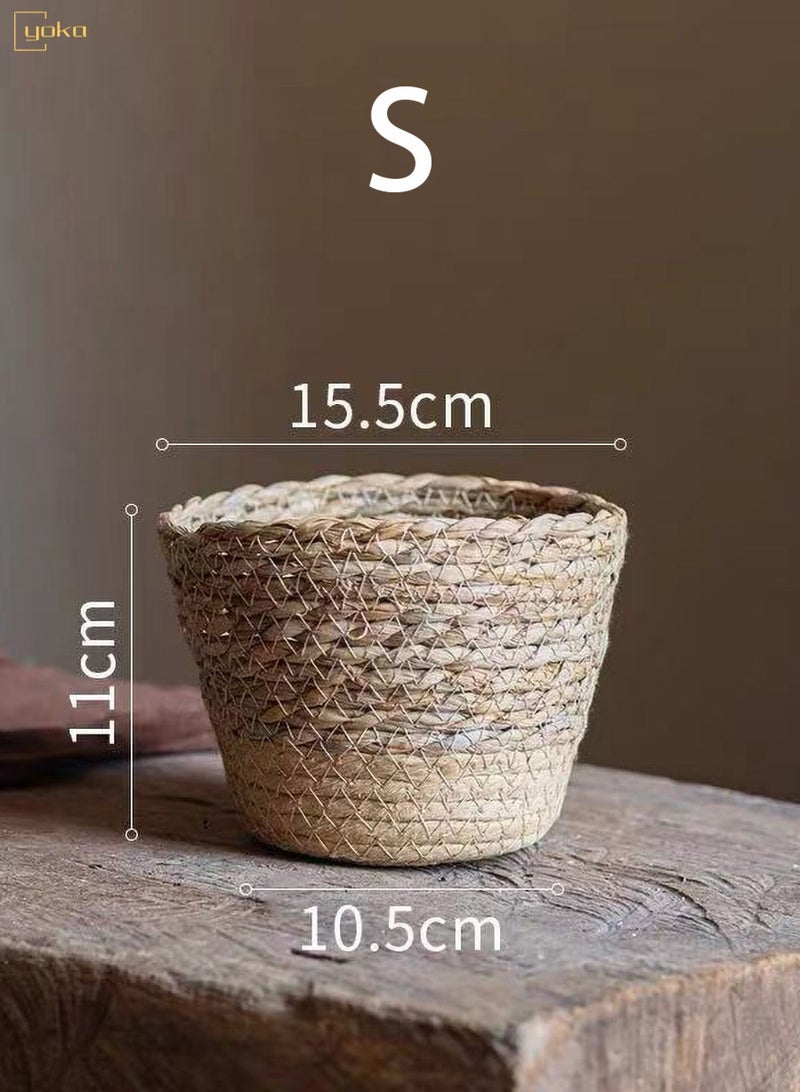 يوكا 3 أحجام للاختيار من بينها سلة زهرة العشب داخلي المنسوجة وعاء الزهور وعاء الزهور وعاء الزهور الديكور سلة الغسيل المنزلية وعاء الزهور مانع للتسرب بطانة بلاستيكية داخلية وخارجية زخرفة الحديقة - Image 4