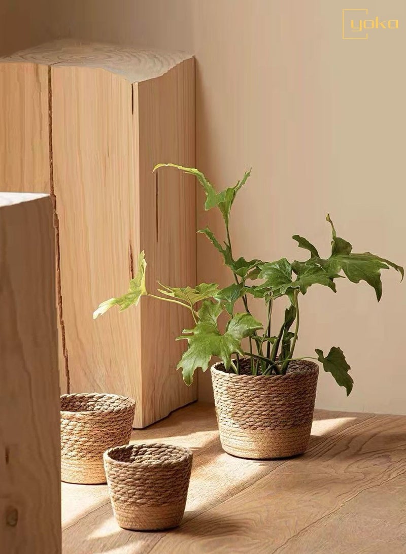 يوكا 3 أحجام للاختيار من بينها سلة زهرة العشب داخلي المنسوجة وعاء الزهور وعاء الزهور وعاء الزهور الديكور سلة الغسيل المنزلية وعاء الزهور مانع للتسرب بطانة بلاستيكية داخلية وخارجية زخرفة الحديقة - Image 5