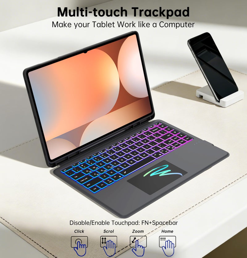 SNOODU for Samsung Galaxy Tab S11 Ultra/S10 Ultra/S9 Ultra/S8 Ultra 14.6 inch Keyboard Case: 3 Zone 7 Colors Backlit Keyboard with Trackpad | Touchpad Magnetic Detachable Key Board Cover with Pen Holder - Image 4
