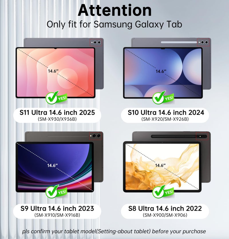 SNOODU for Samsung Galaxy Tab S11 Ultra/S10 Ultra/S9 Ultra/S8 Ultra 14.6 inch Keyboard Case: 3 Zone 7 Colors Backlit Keyboard with Trackpad | Touchpad Magnetic Detachable Key Board Cover with Pen Holder - Image 2