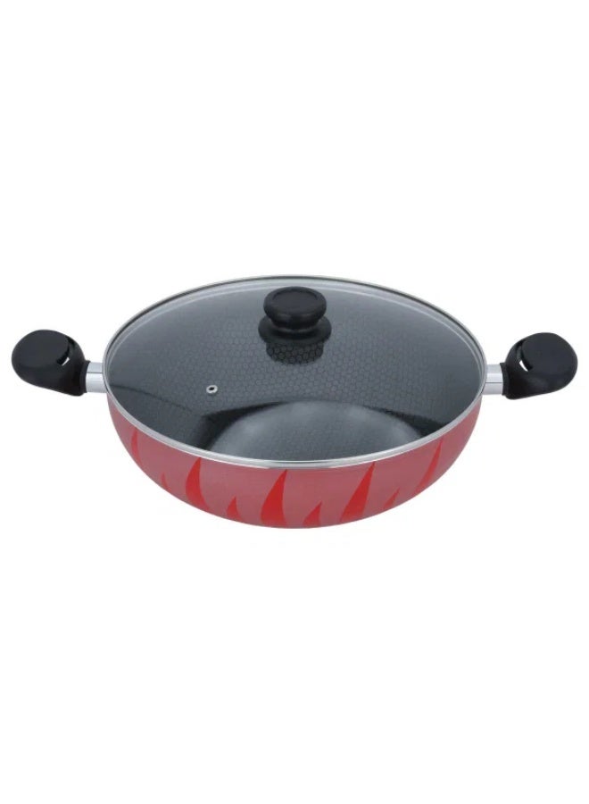 Steel Cooking Pot, 32 cm, Glass Lid - Red - Image 3