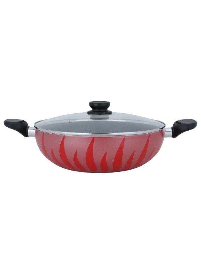 Steel Cooking Pot, 32 cm, Glass Lid - Red - Image 2
