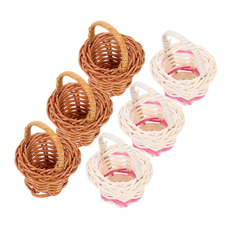 6pcs Mini Woven Handheld Baskets Small Doll Picnic Set With Handles Rustic Easter Decor - Image 2