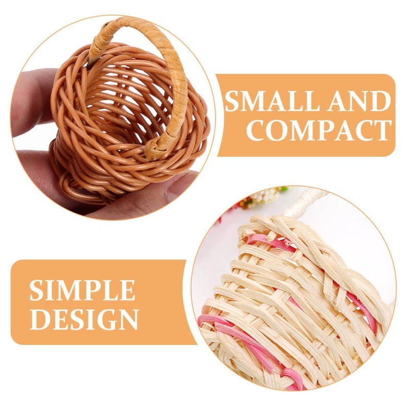 6pcs Mini Woven Handheld Baskets Small Doll Picnic Set With Handles Rustic Easter Decor - Image 4