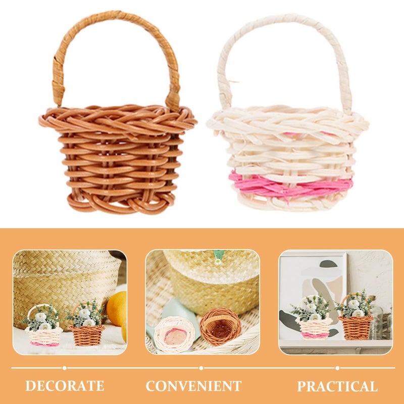 6pcs Mini Woven Handheld Baskets Small Doll Picnic Set With Handles Rustic Easter Decor - Image 5