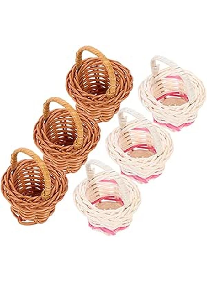 6pcs Mini Woven Handheld Baskets Small Doll Picnic Set With Handles Rustic Easter Decor - Image 1