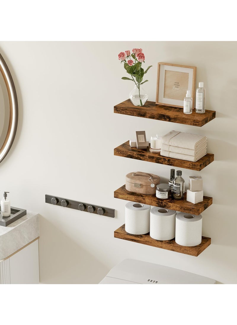ELFSA 40CM Floating Shelves, Rustic Wood Finish Wall Shelves Set of 4, Shelves for Wall Decor, with Invisible Brackets for Bathroom, Living Room,Bedroom and Kitchen(Rustic Brown)  - Image 2