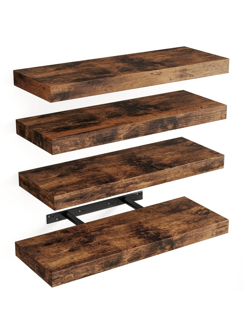 ELFSA 40CM Floating Shelves, Rustic Wood Finish Wall Shelves Set of 4, Shelves for Wall Decor, with Invisible Brackets for Bathroom, Living Room,Bedroom and Kitchen(Rustic Brown)  - Image 1