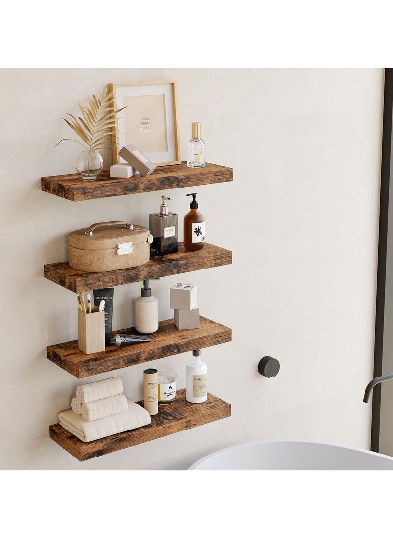 ELFSA 40CM Floating Shelves, Rustic Wood Finish Wall Shelves Set of 4, Shelves for Wall Decor, with Invisible Brackets for Bathroom, Living Room,Bedroom and Kitchen(Rustic Brown)  - Image 5