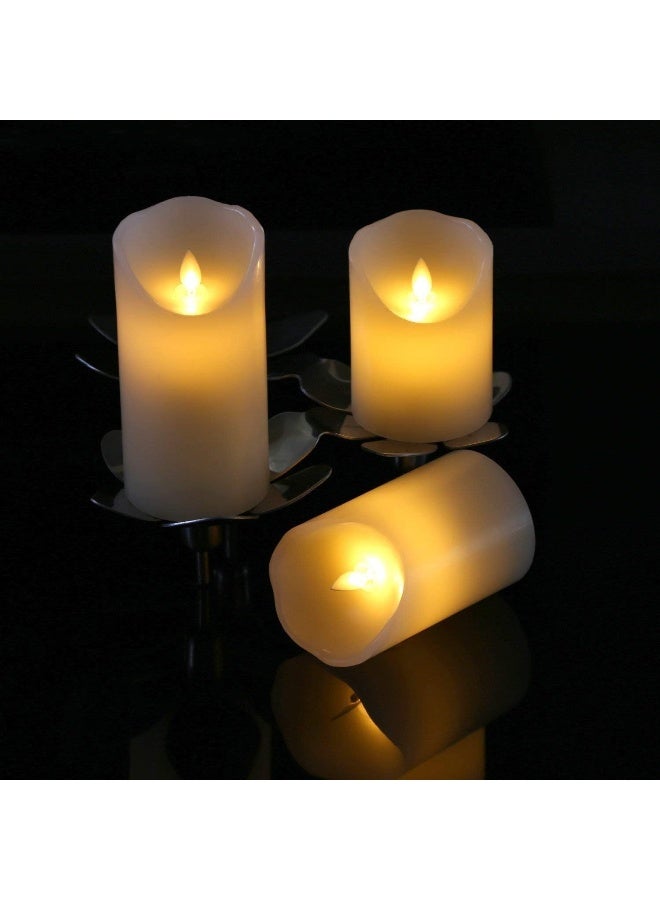 شموع اللهب - ضوء لهب متراقص LED واقعي - فتيل متحرك داخلي وخارجي - مجموعة 3 شموع عاجية غير معطرة تتلألأ - Image 3