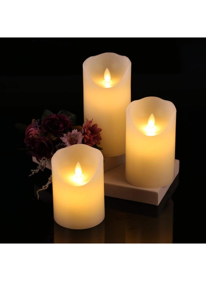 شموع اللهب - ضوء لهب متراقص LED واقعي - فتيل متحرك داخلي وخارجي - مجموعة 3 شموع عاجية غير معطرة تتلألأ - Image 4