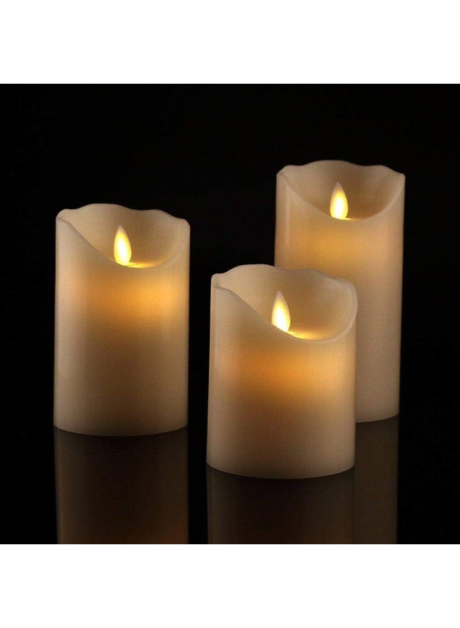 شموع اللهب - ضوء لهب متراقص LED واقعي - فتيل متحرك داخلي وخارجي - مجموعة 3 شموع عاجية غير معطرة تتلألأ - Image 2