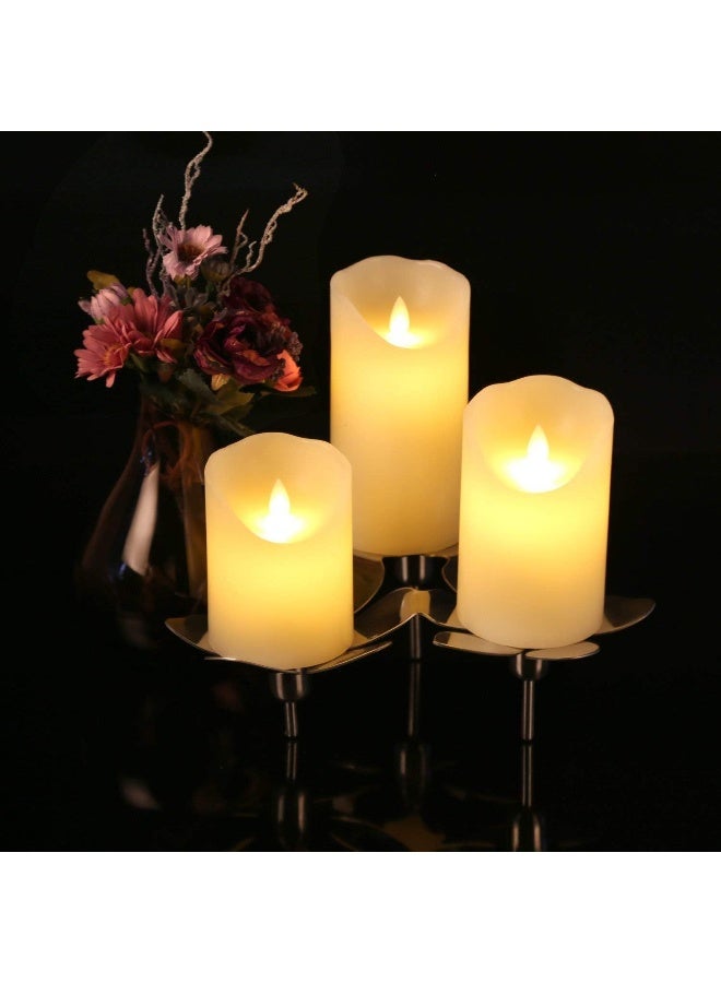 شموع اللهب - ضوء لهب متراقص LED واقعي - فتيل متحرك داخلي وخارجي - مجموعة 3 شموع عاجية غير معطرة تتلألأ - Image 5