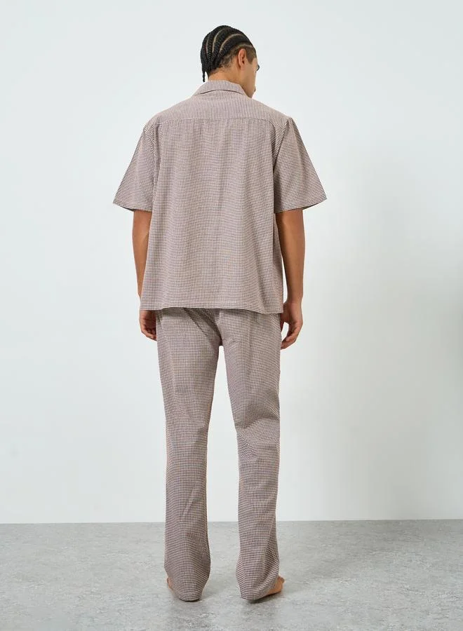 Styli  Men Checkered Relaxed Fit Cotton Shirt and Pyjama Set for Men | Best Price UAE