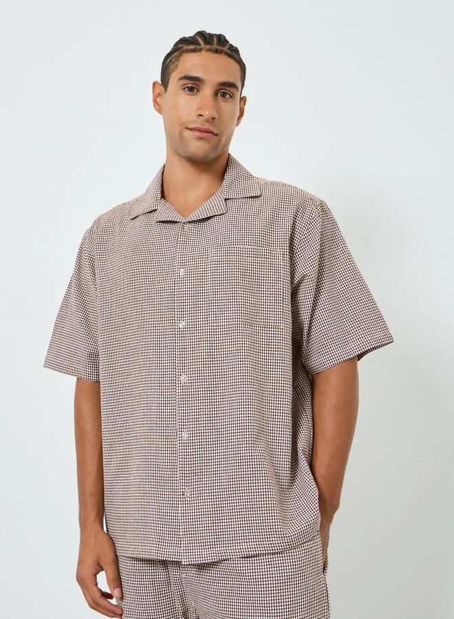 Styli  Men Checkered Relaxed Fit Cotton Shirt and Pyjama Set for Men | Best Price UAE