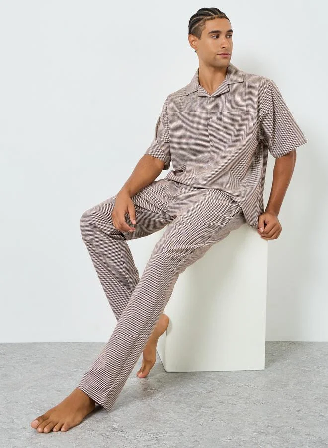 Men Checkered Relaxed Fit Cotton Shirt and Pyjama Set