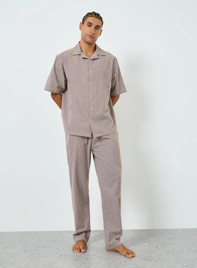 ستايلي مجموعة من قميص قطن مربعات قصة مريحة وبيجاما للرجال