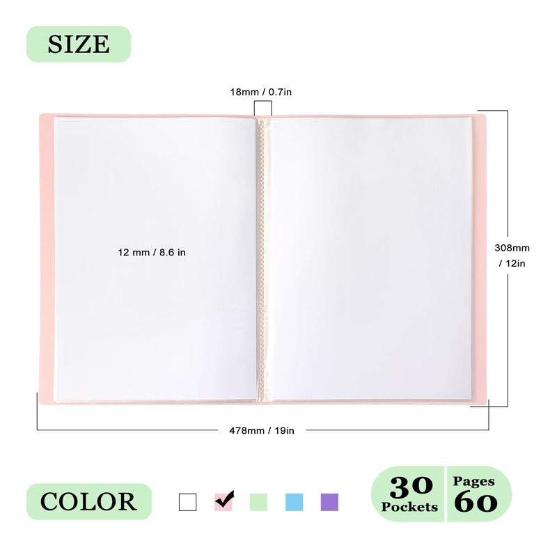 Tamaki Binder with Plastic Sleeves, Portfolio Folder with Clear Sheet Protectors, Display 60 Pages Book, Presentation Book for Artwork, Document Organizer, 1 Pack (Pink) - Image 2