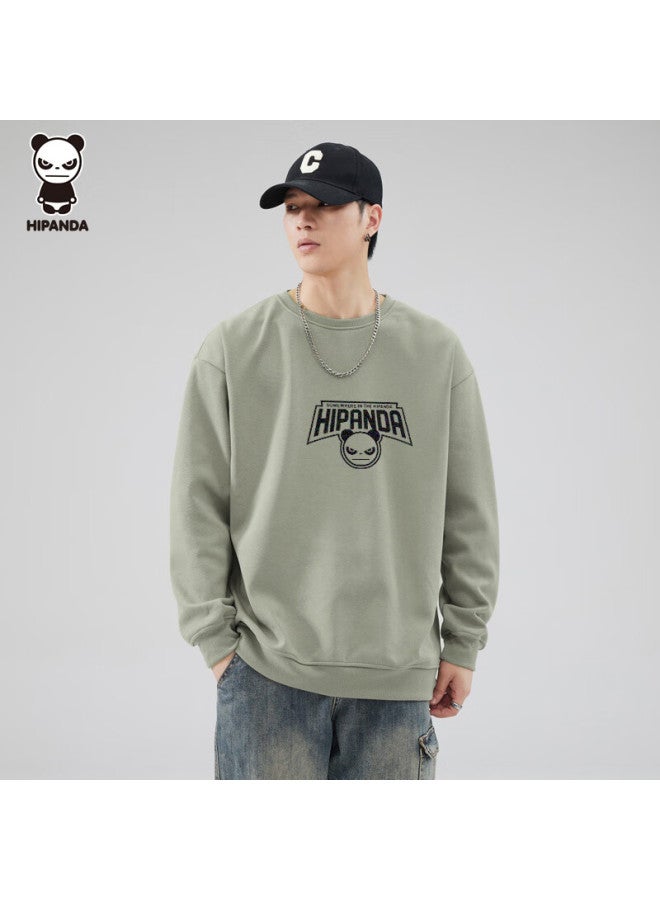 Hipanda Men's Sweatshirt, Autumn American Retro Trendy Brand, Round Neck, Hoodless, Versatile, Comfortable, Loose-fitting Top, Light Bean Green, 2XL - Image 1