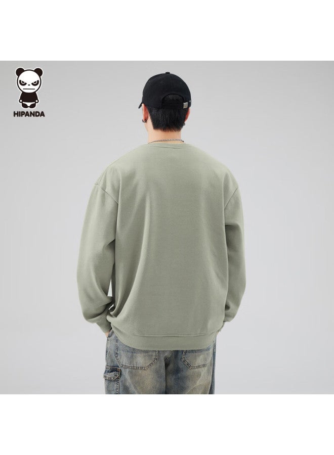 Hipanda Men's Sweatshirt, Autumn American Retro Trendy Brand, Round Neck, Hoodless, Versatile, Comfortable, Loose-fitting Top, Light Bean Green, 2XL - Image 3