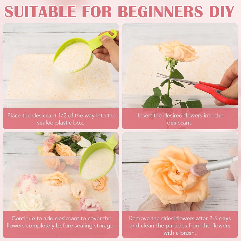 VOISEN Silica Gel Flower Drying,8LBS Flower Drying Silica Gel Crystals,Color Indicating Flower Preservation Kit Contains Flowers Desiccant, Brush, Gloves, Plastic Box - Image 4