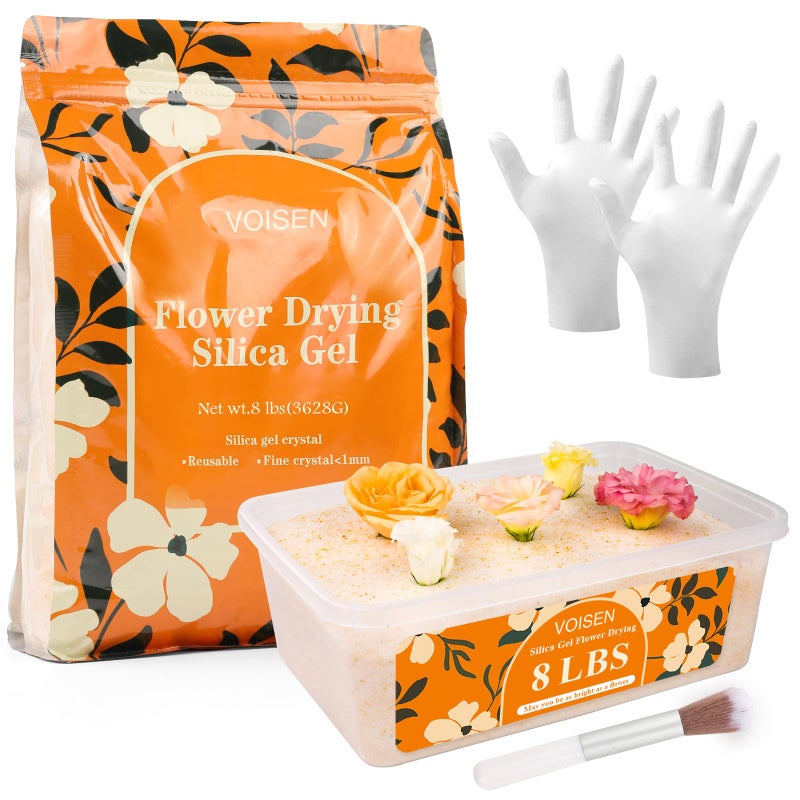 VOISEN Silica Gel Flower Drying,8LBS Flower Drying Silica Gel Crystals,Color Indicating Flower Preservation Kit Contains Flowers Desiccant, Brush, Gloves, Plastic Box - Image 1