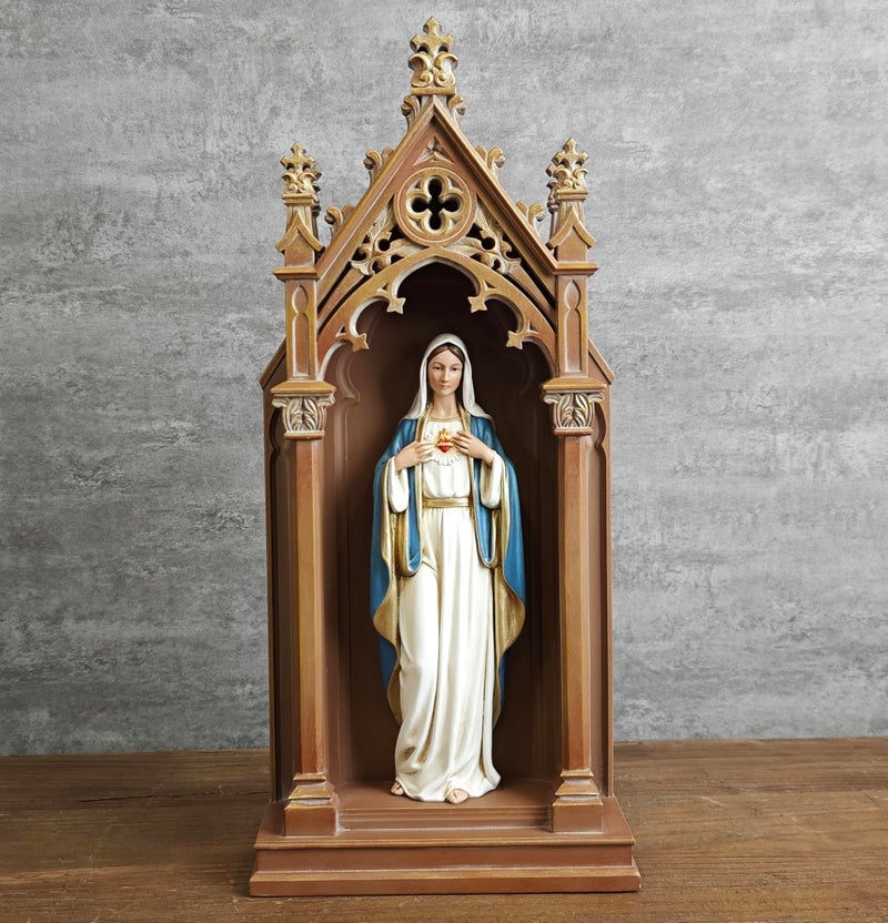 BC BUILDCLASSIC BC Catholic Immaculate Heart of Mary Statue, Virgin Mary Sculpture, 14.9" H Blessed Tabletop Shrine with LED Light, Religious Gift for Mother's Day, Renaissance Sculpture Handpainted by Buildclassic - Image 5