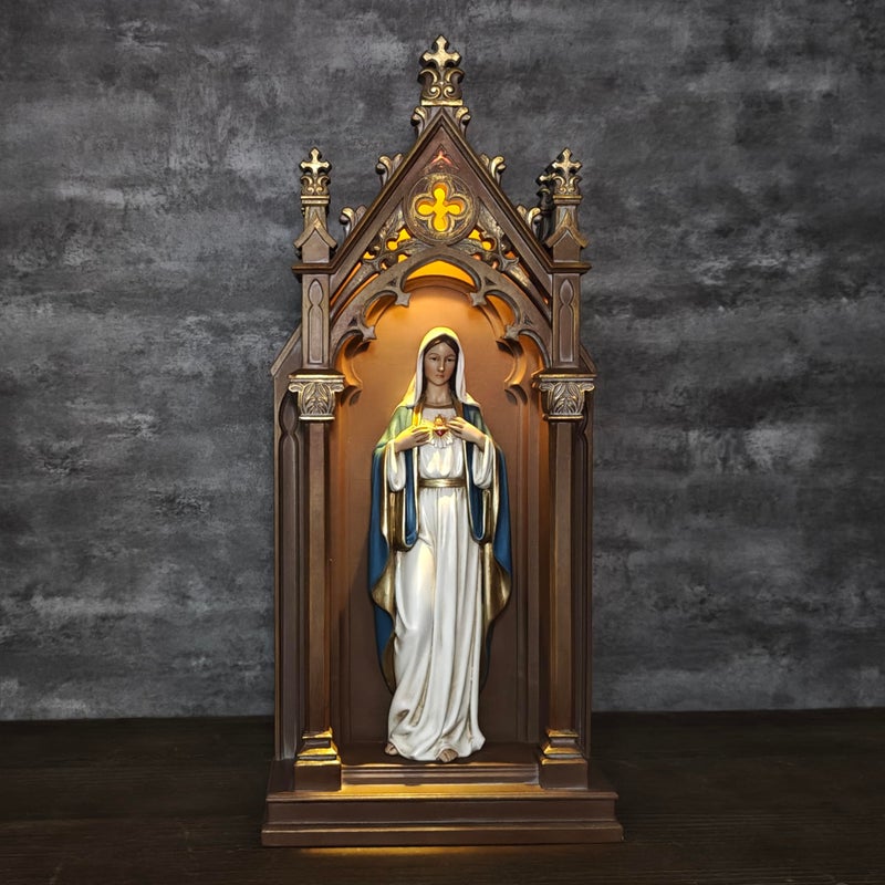 BC BUILDCLASSIC BC Catholic Immaculate Heart of Mary Statue, Virgin Mary Sculpture, 14.9" H Blessed Tabletop Shrine with LED Light, Religious Gift for Mother's Day, Renaissance Sculpture Handpainted by Buildclassic - Image 4