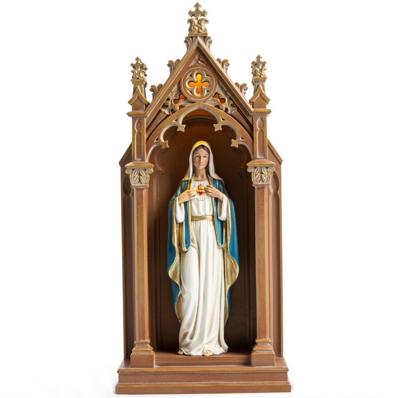 BC BUILDCLASSIC BC Catholic Immaculate Heart of Mary Statue, Virgin Mary Sculpture, 14.9" H Blessed Tabletop Shrine with LED Light, Religious Gift for Mother's Day, Renaissance Sculpture Handpainted by Buildclassic - Image 1