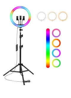 DIGI CORE 18 inch RGB Ring Light With Remote Control And Tripod Stand 2.1 Meter Height RGB Selfie Light And 360° 3 Phone Holder For Live Broadcast Youtube Instagram And Tik Tok Video Making  - Image 1