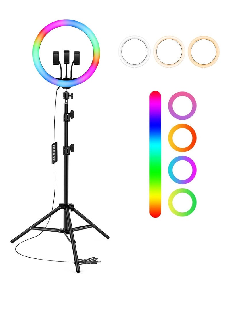 DIGI CORE - 18 inch RGB Ring Light With Remote Control And Tripod Stand 2.1 Meter Height RGB Selfie Light And 360° 3 Phone Holder For Live Broadcast Youtube Instagram And Tik Tok Video Making - Image 1