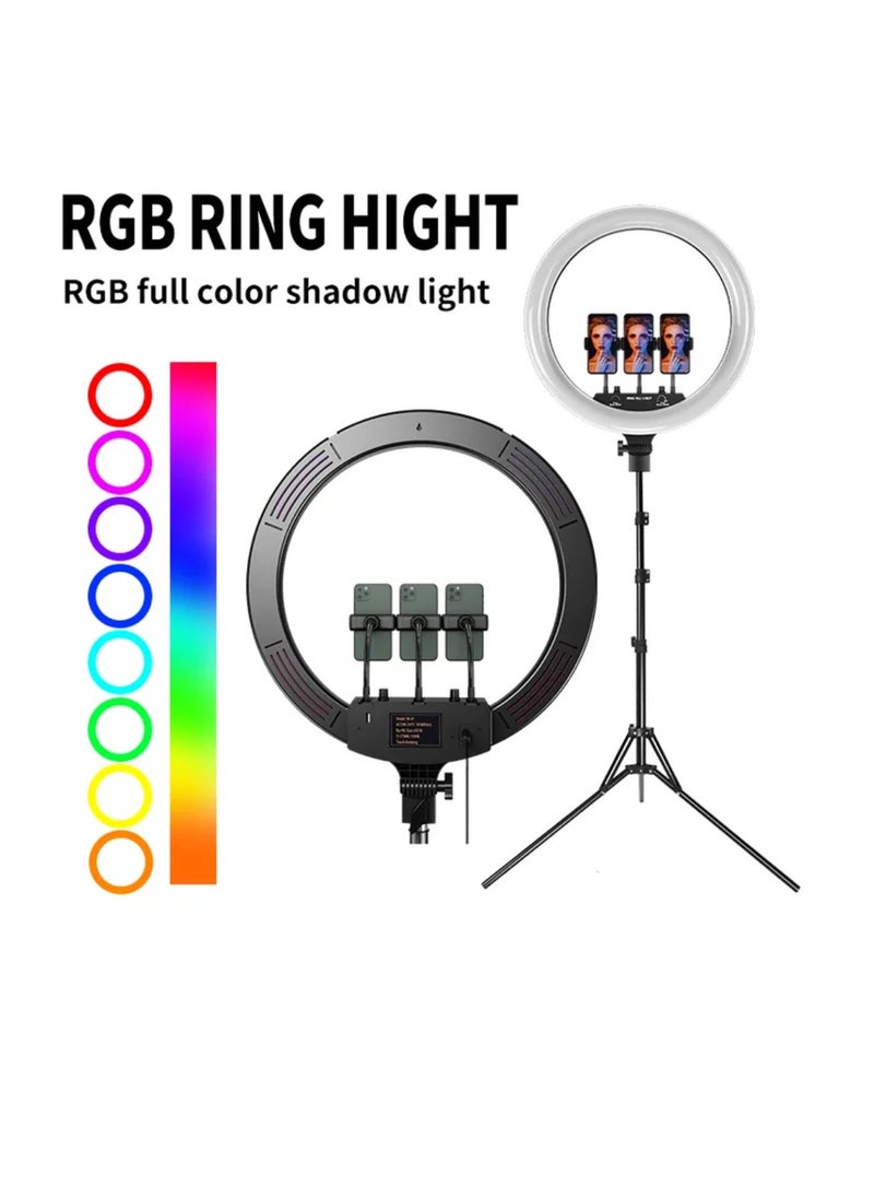 DIGI CORE - 18 inch RGB Ring Light With Remote Control And Tripod Stand 2.1 Meter Height RGB Selfie Light And 360° 3 Phone Holder For Live Broadcast Youtube Instagram And Tik Tok Video Making - Image 1